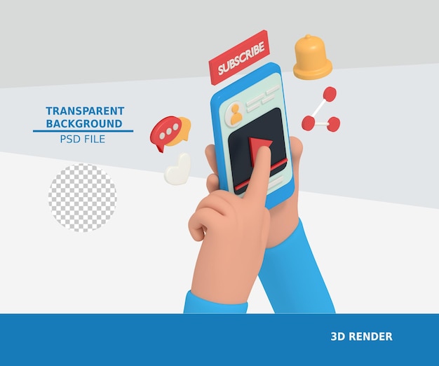 PSD 3d illustration of holding streaming video on phone