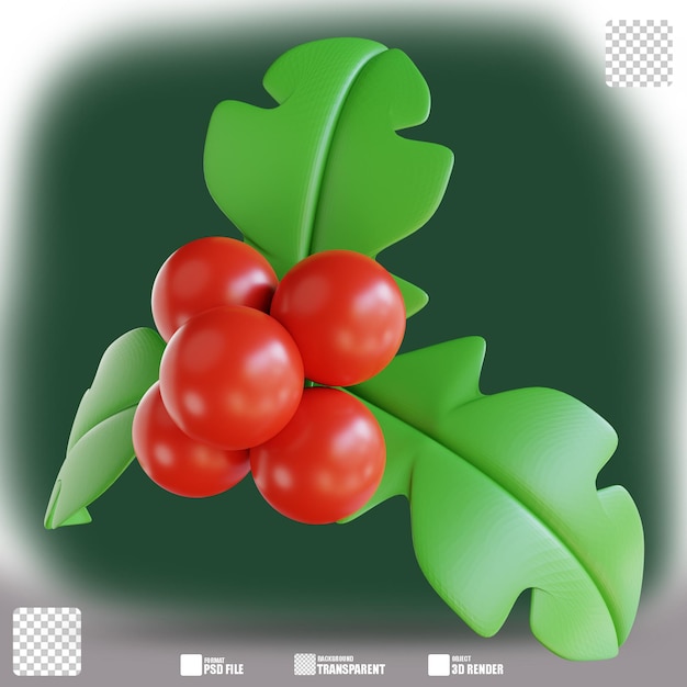 PSD 3 d イラスト ホリー クリスマス飾り 2