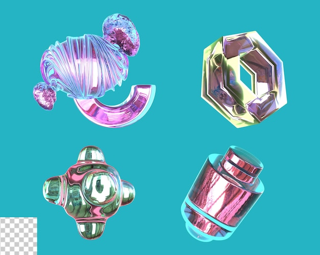 3D Illustration Holographic abstract shapes