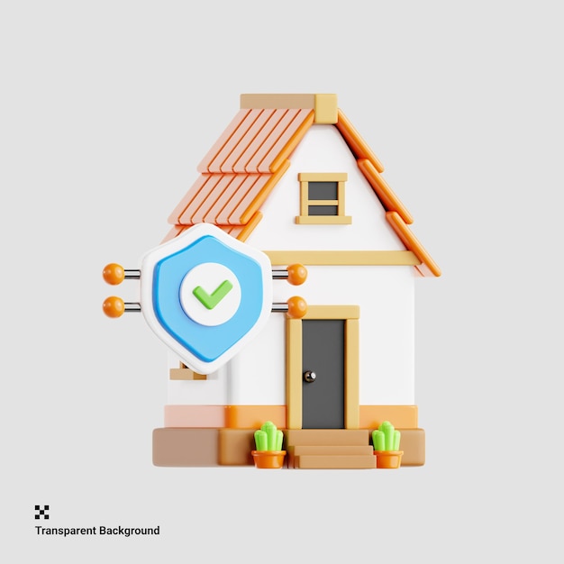 PSD 3d illustration of home protection insurance shield icon