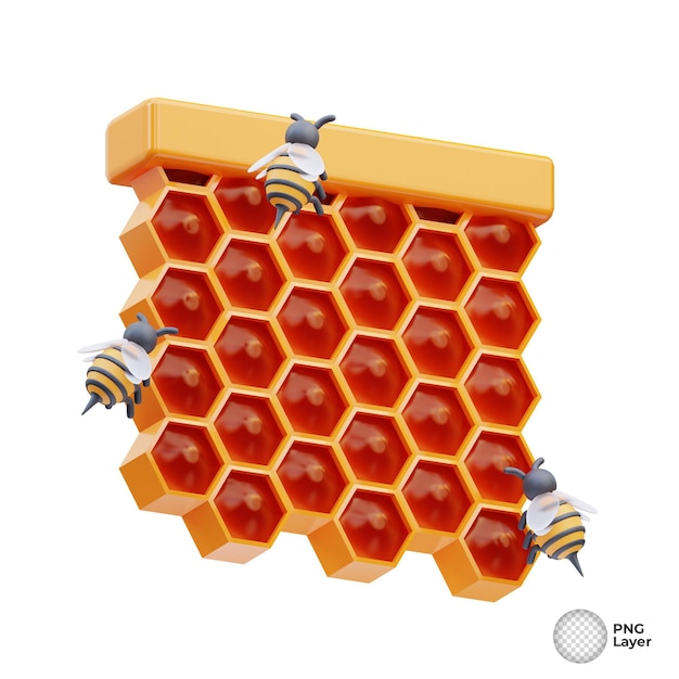 PSD 3d illustration of honeycomb surrounded by bees capturing natural beauty importance of pollination