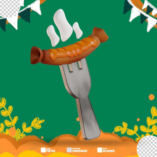 PSD illustrazione 3d hot dog su una forchetta con un coltello 2