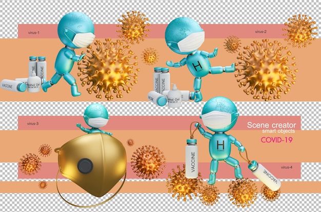 3d illustration of humans fighting corona virus