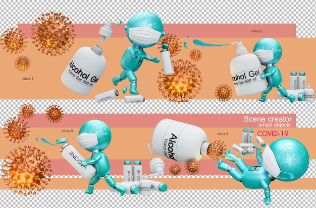 3d illustration of humans fighting corona virus