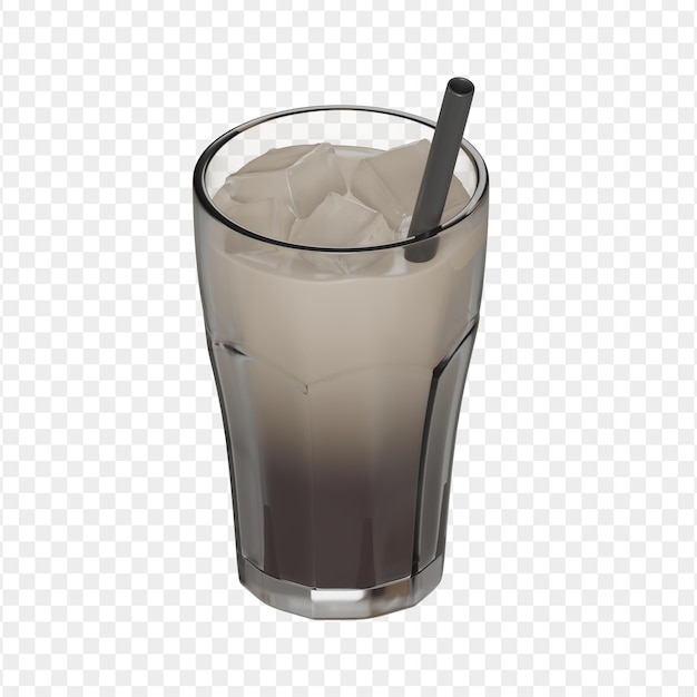3D illustration of iced coffee with a visible swirl of milk