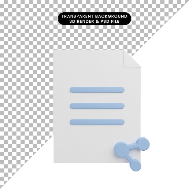 3d illustration icon paper file with share icon