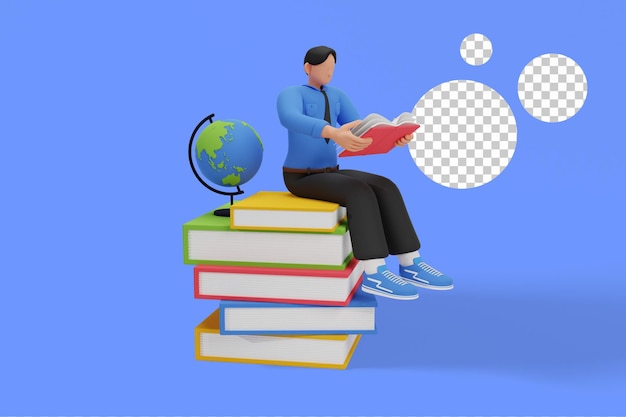 PSD illustrazione 3d di migliora te stesso leggendo libri