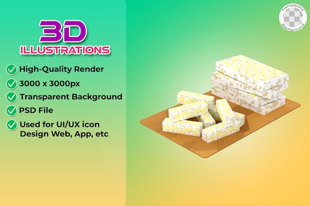 PSD 3d illustration of indonesian food tempeh