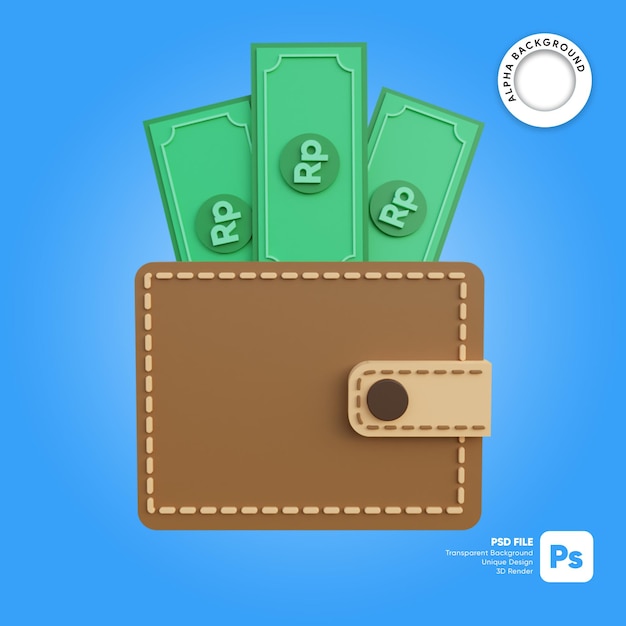 3D Illustration indonesian rupiah money in wallet
