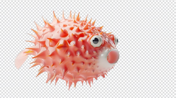 PSD 3d illustration of an inflating pufferfish isolated on white background for educational use
