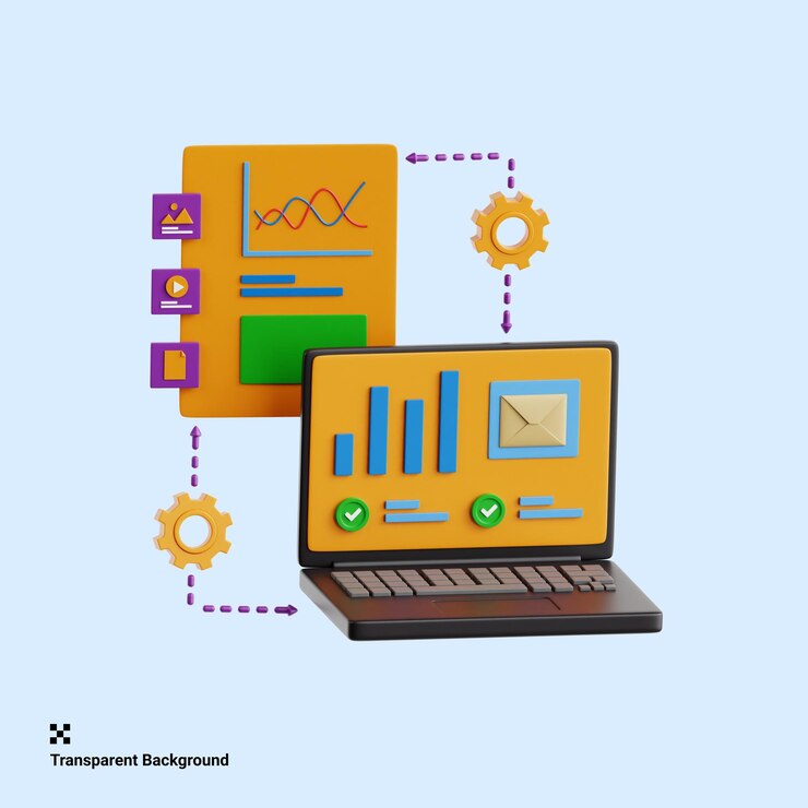 PSD 3d illustration of integrated systems for business solutions