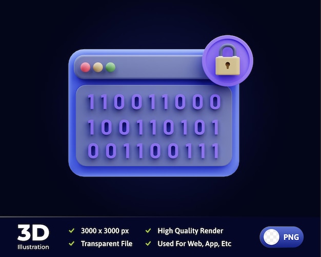 PSD 3d illustration internet security binary code