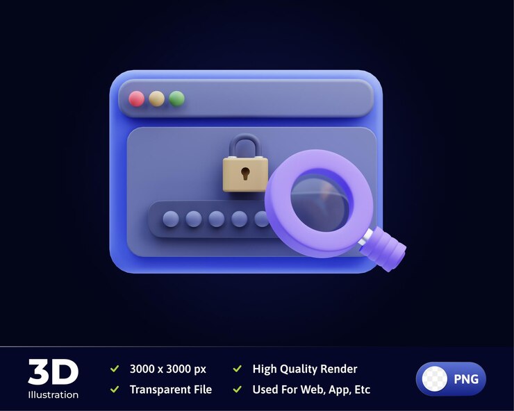 PSD 3d illustration internet security encrypt password