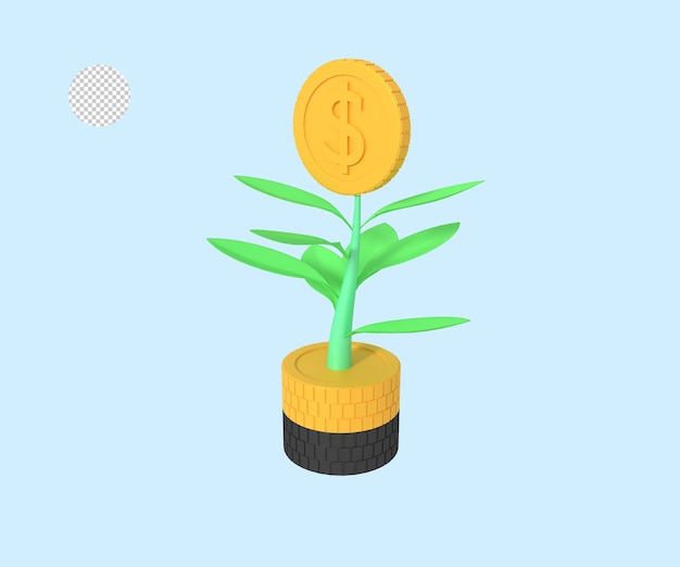 PSD 3d illustration of investment plant coin