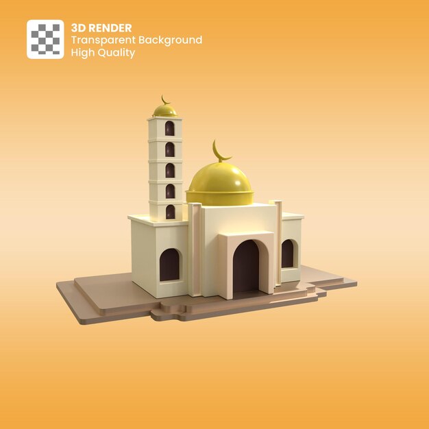 Illustrazione 3d della moschea islamica isolata psd premium