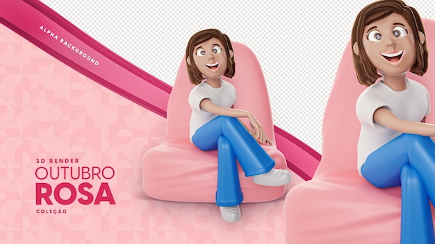 3d illustration of isolated woman for pink october campaign composition