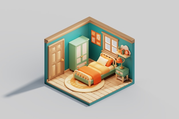 PSD 3d illustration of isometric room