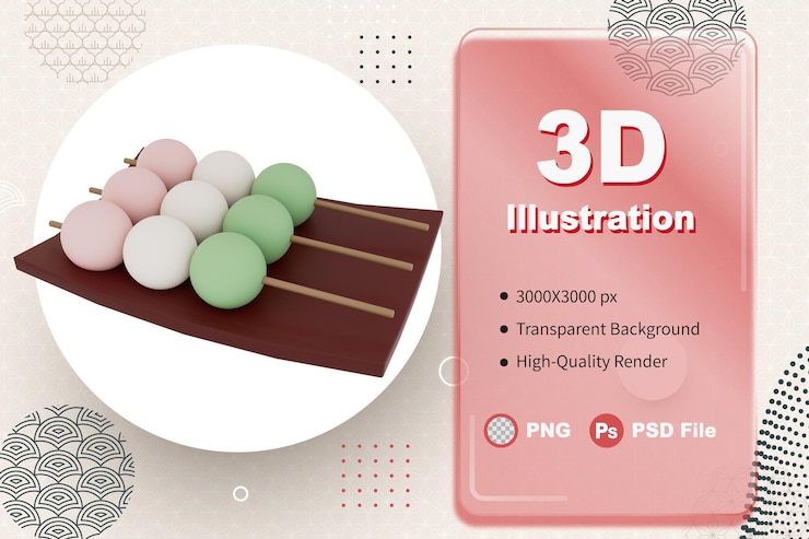 PSD 3d illustration japan hanami dango