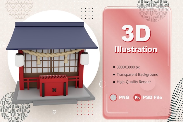 PSD illustrazione 3d giappone jinja