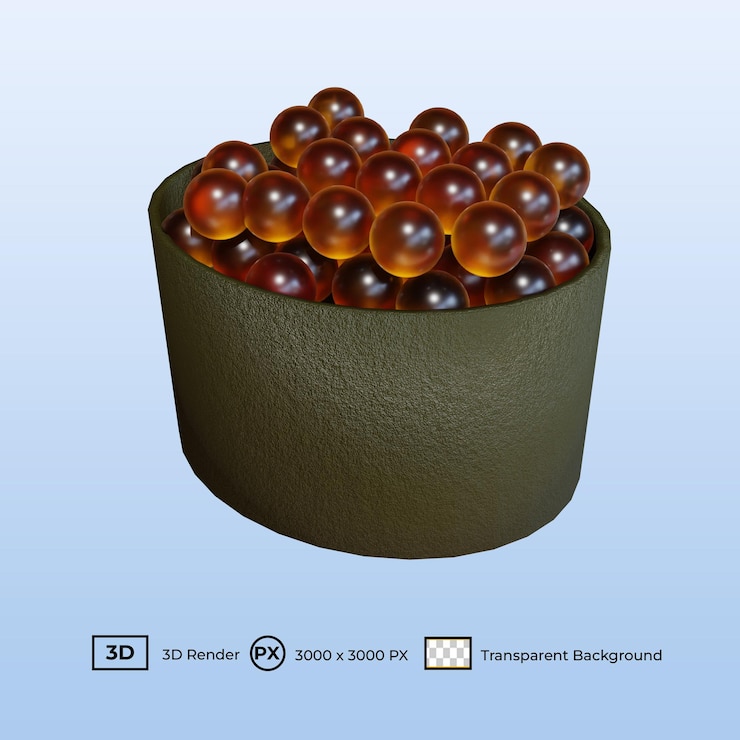 PSD 3d illustration japanese food salmon roe sushi