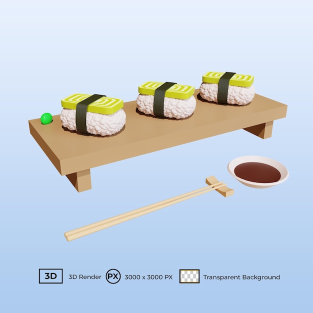 PSD 접시에 3d 그림 일본 음식 타마고 스시