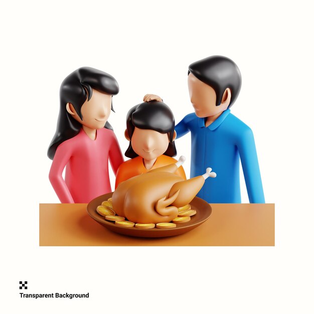 PSD 3d illustration of joyful family gathering on thanksgiving day