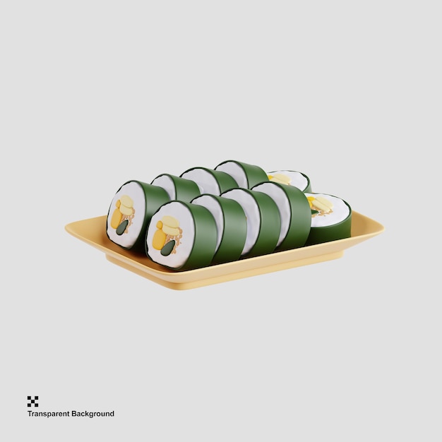 Illustrazione 3d di kimbap, uno spuntino coreano a base di rotoli di riso avvolto in nori