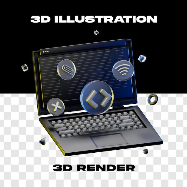 3d illustration Kodning frontent3d render 3d ikon høj opløsning med transparent baggrund