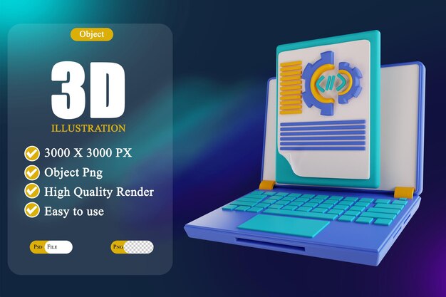 PSD 3d illustration laptop document data settings 2