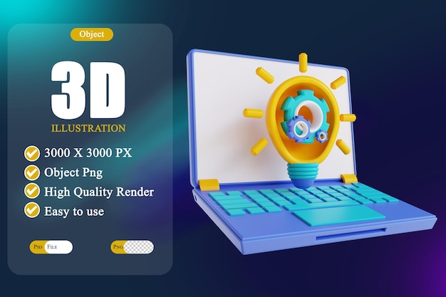 PSD 3d illustration laptop idea setting 2