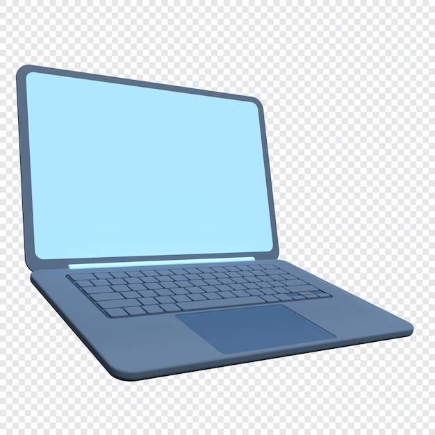 3d illustration laptop isolated on transparent background Minimal laptop isolated Blank display Futuristic technology concept 3d rendering