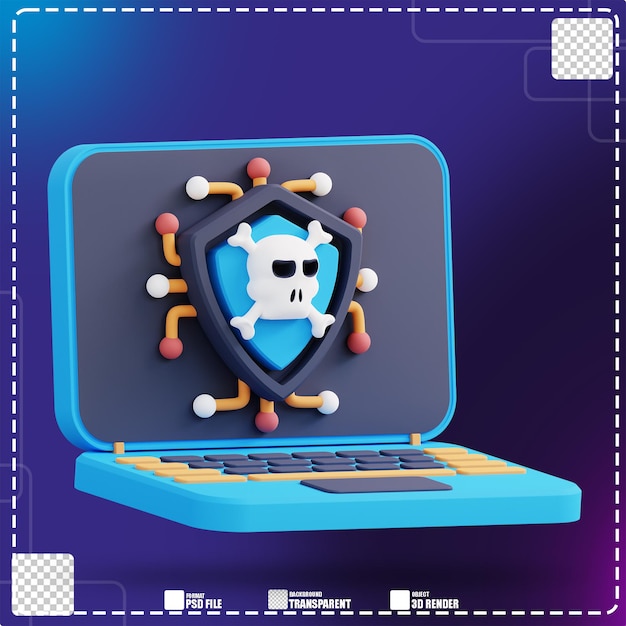 PSD 3d illustration of laptop security from cybercrime 2