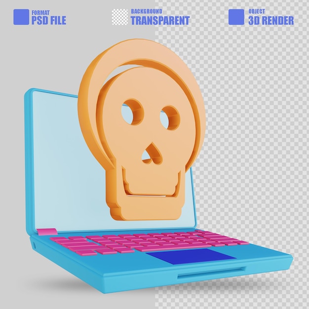 PSD virus per laptop con illustrazione 3d 3