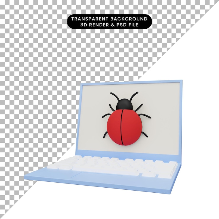 PSD 3d illustration of laptop with bug