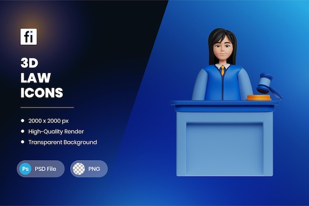 3D 일러스트레이션 법 집행 판사 여성