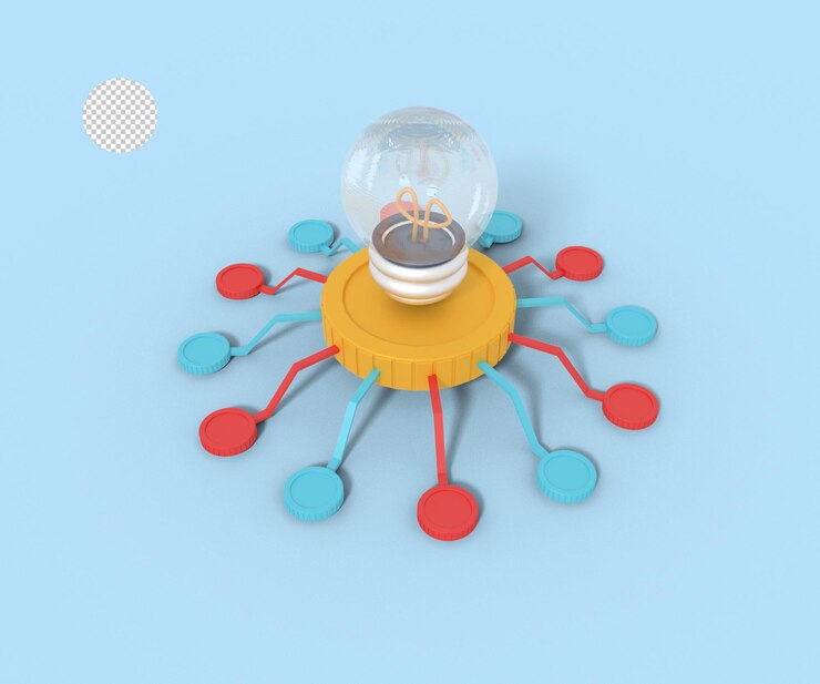 PSD 3d illustration of light bulb network