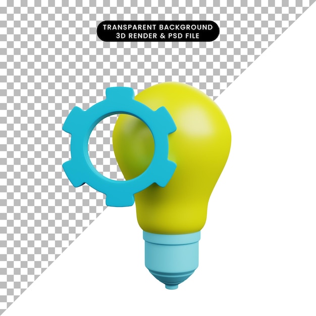 PSD illustrazione 3d della lampadina con ingranaggio