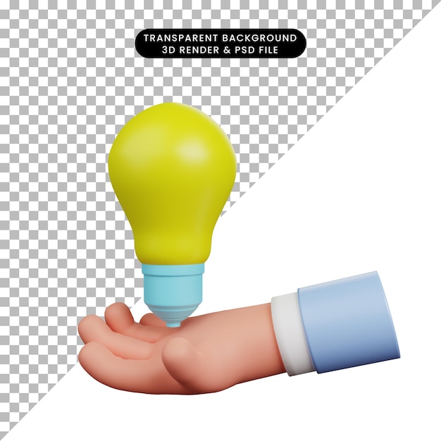 Illustrazione 3d della lampadina con la mano