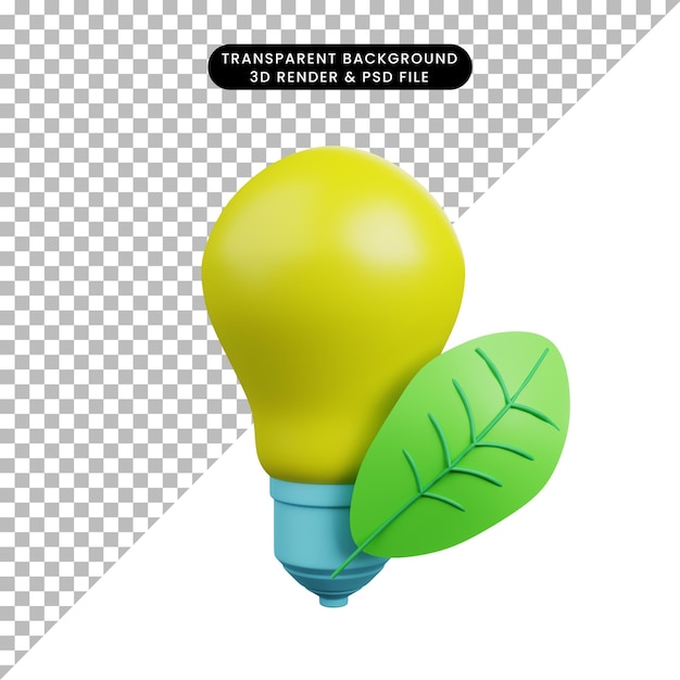 PSD illustrazione 3d di lampadina con foglia