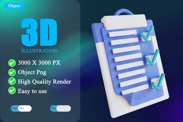 3d illustration to do list 3