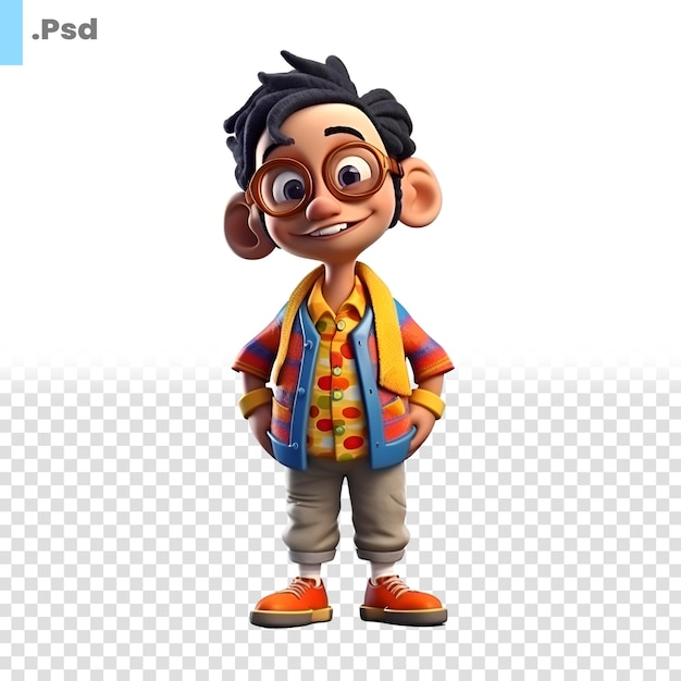 PSD illustrazione 3d di un ragazzino con gli occhiali e il modello psd del costume da clown