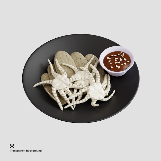 PSD 3d illustration of live korean octopus dish sannakji