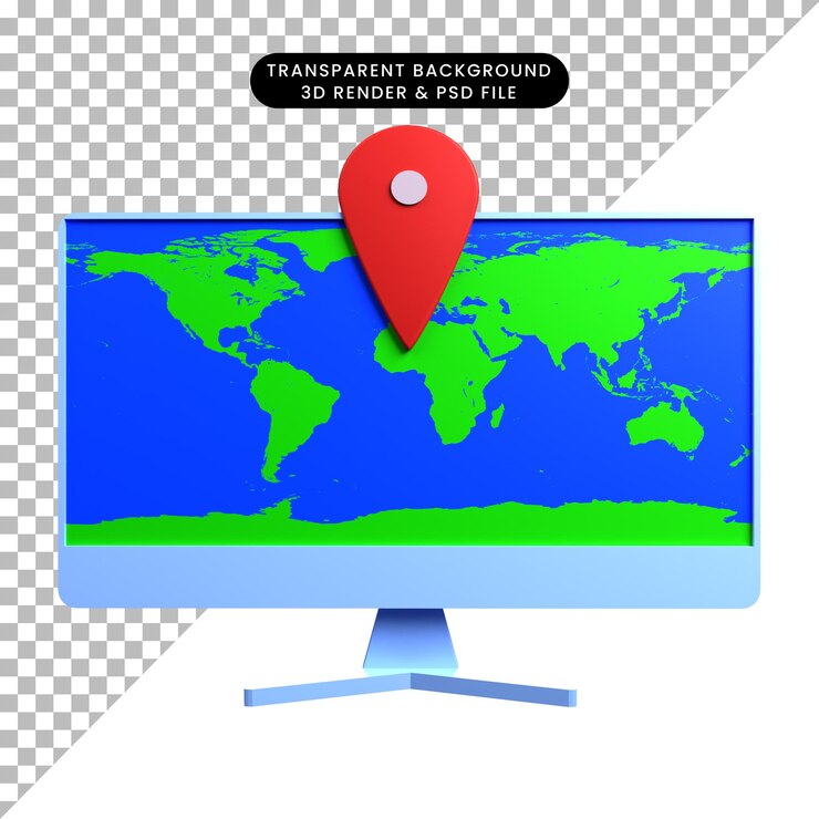 PSD 3d illustration of location map icon concept monitor with pin