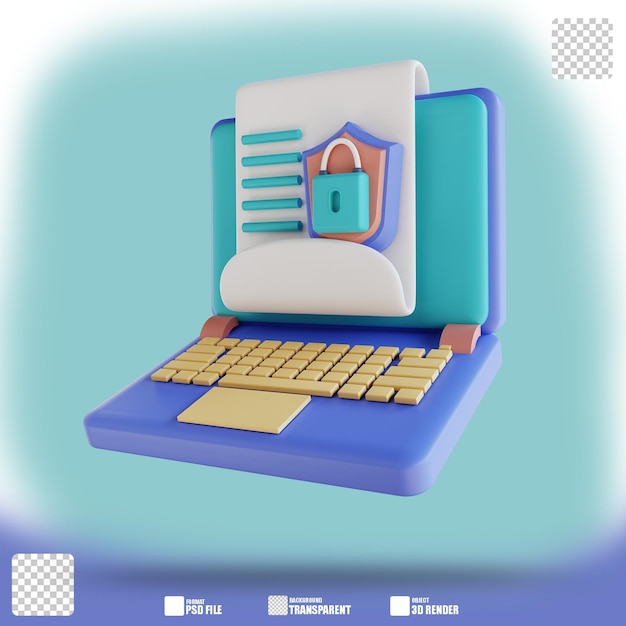 3D иллюстрация безопасность документов на заблокированном ноутбуке 3