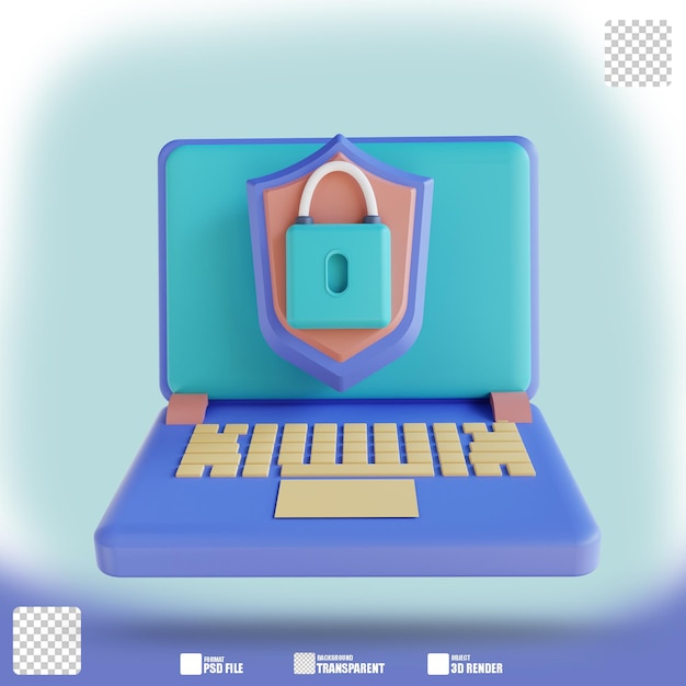 PSD illustrazione 3d sicurezza del laptop bloccato 4