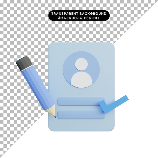 3d illustration login page with pencil and check list