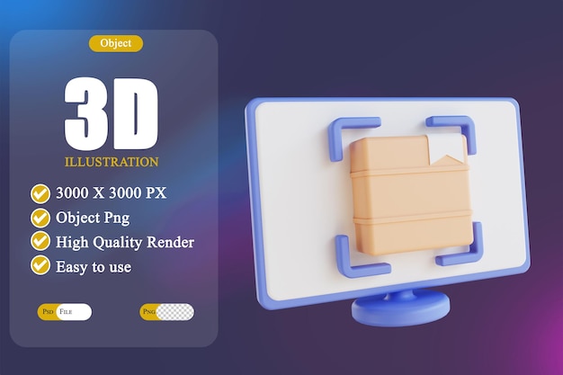 PSD 3d иллюстрация компьютера логистического сканера