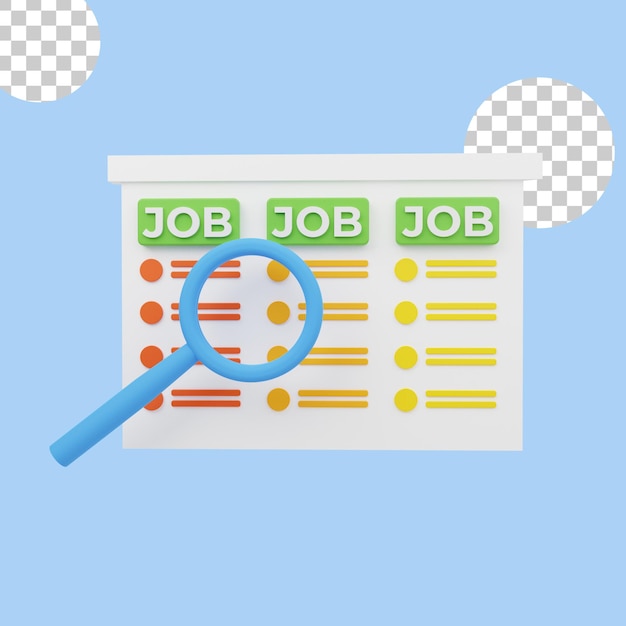 3d illustration of looking for candidate for job. interview, magnifier, computer screen