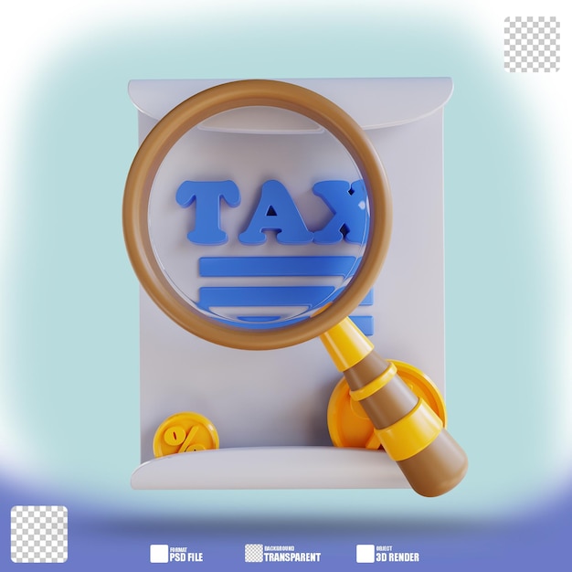 PSD 3d illustration looking for tax documents