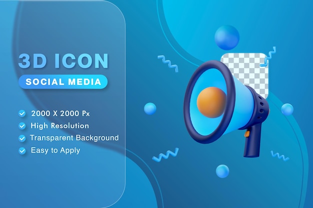 PSD 3d illustration loudspeaker, megaphone for social media icon